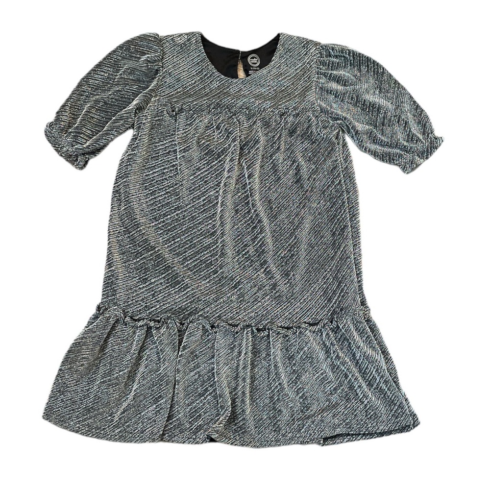 NWT Metallic Babydoll Dress Drop Waist Puff Sleeves Size L (10-12)